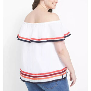Lane Bryant Women’s Off-Shoulder Top Size 18/20 White Red Navy Striped NWT
